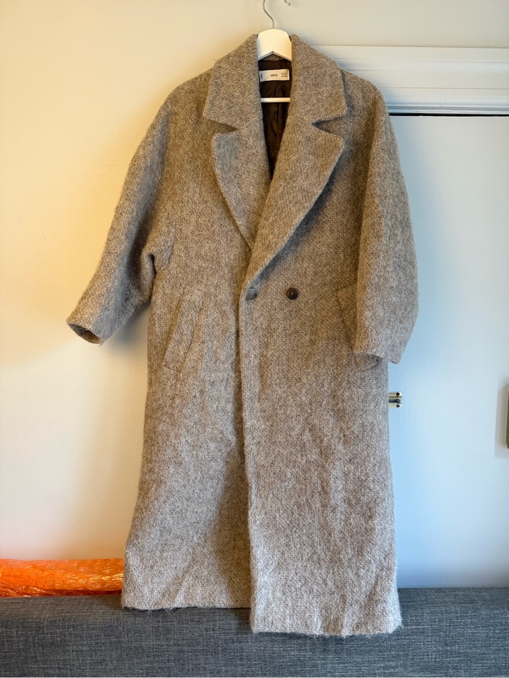 Mango Women’s Double-Breasted brushed taupe coat